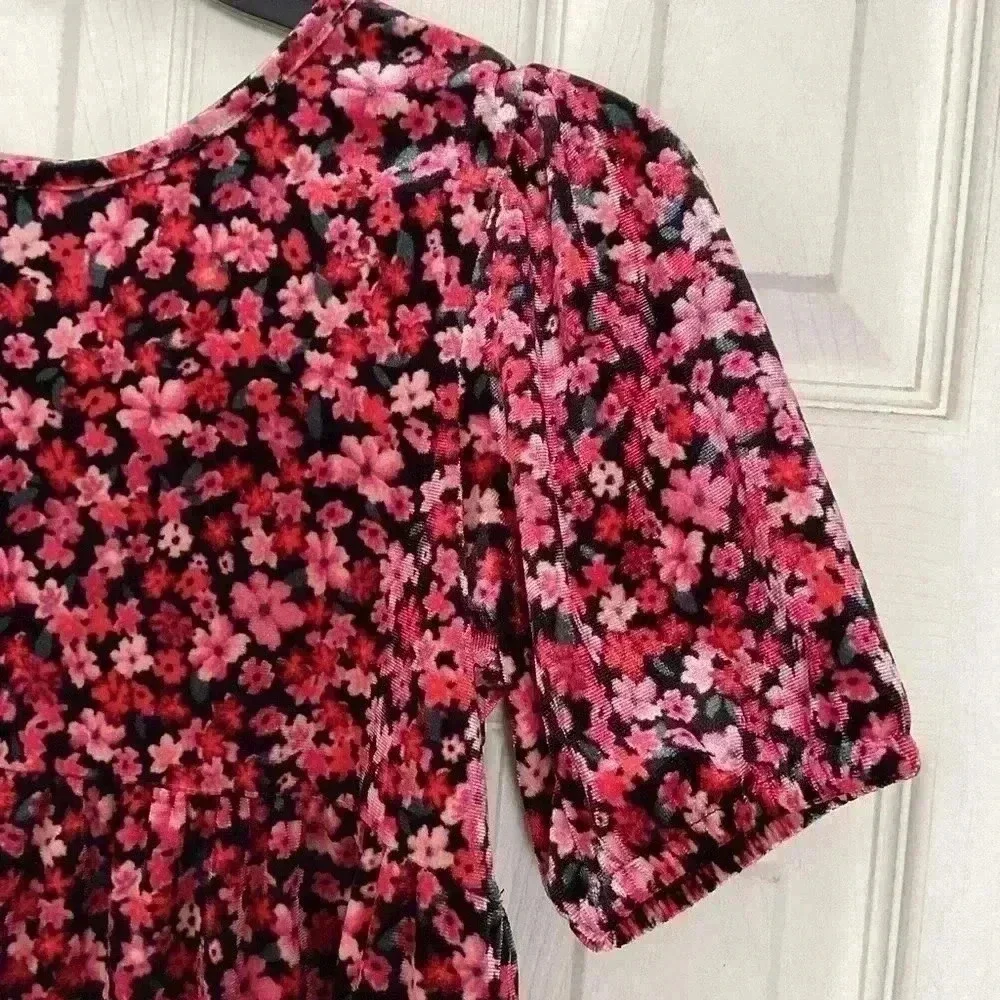 Old NV Cozy Velour Puff-Sleeve Swing Dress for Girls Size Large (10-12)